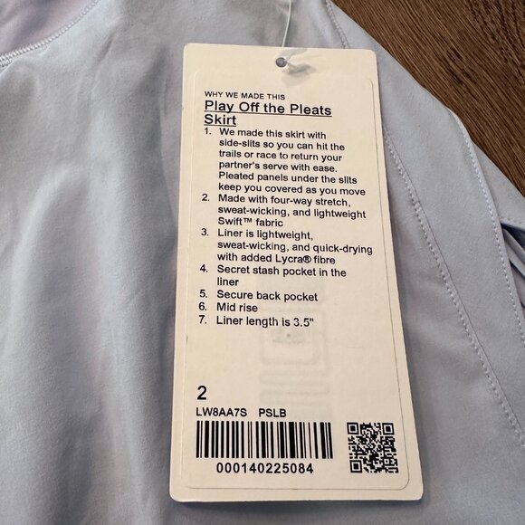 NWT Lululemon Play Off the Pleats Mid-Rise Skirt Pastel Blue Size 2 - Picture 2 of 3